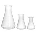 QWORK Erlenmeyer Flask, 3 Pack Clear Scale Plastic Conical Flask for Laboratory School Educational Learning Standard Capacity 50ml+100ml+500ml