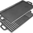 ProSource 2-in-1 Reversible 19.5 x 9 Cast Iron Griddle with Handles, Preseasoned & Non-Stick for Gas Stovetop, Oven and Open Fire.