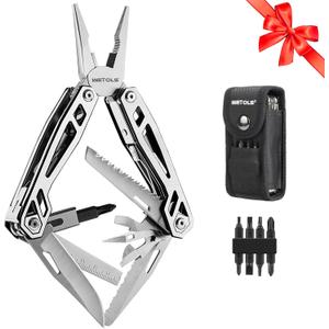 WETOLS Multitool with Pocket Knife, Birthday Gifts for Men Women Mom Dad, 21-in-1 Stainless Steel Pliers with Screwdrivers, Self-locking Multi tools with EDC Sheath, Ideal for Home, Camping, Survival (Silver)