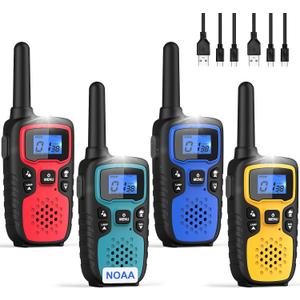 Wishouse Walkie Talkies for Adults Long Range-Rechargeable 4 Pack 2 Way Radios, Hiking Accessories Camping Gear Xmas Birthday Gift for Kids Family with Lamp,SOS Siren,NOAA Weather Alert,Easy to Use