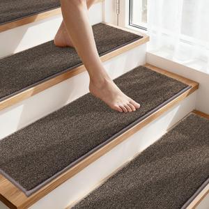 COSY HOMEER Stair Treads Non-Slip Carpet Stair Treads for Wooden Steps, Indoor Stair-Runner Rugs for Kids Elders & Pets 28"x9" (15Pc, Brown)