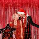 Red Backdrop Party Decorations - 3 Pack of 3.2x8.2ft Foil Fringe Curtains Streamers Backdrop for Valentines Day Decorations,Birthday,Christmas