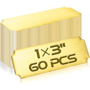 Therwen 60 Pcs Engraved Name Tag Blank Laser Brushed Plate Personalized Plaque Custom Stainless Steel Name Plates Frame Label with Adhesive Backing for DIY, 1 x 3 Inches(Gold,1" X 3")