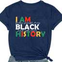 Black History Shirts for Women I am Black History Month T-Shirt African American Short Sleeve (Large, Blue)