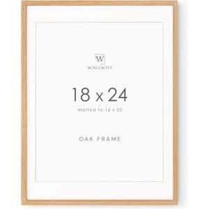 18x24 Poster Frame, Solid Oak 18x24 Poster Frames Matted to 16x20, 24x18 Natural Wooden Frame Horizontal or Vertical Wall Mounting, Set of 1