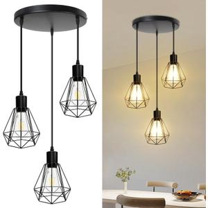 3-Light Pendant Light Fixtures, Adjustable Farmhouse Hanging Light Fixtures with E26 Base, Industrial Vintage Ceiling Lamp for Kitchen Island, Dining Room & Hallway