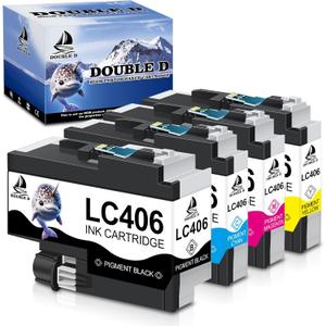 DOUBLE D LC406 Ink Cartridges Compatible Replacement for Brother LC406 LC406XL Work for Brother MFC-J4335DW MFC-J4345DW MFC-J4535DW MFC-J5955DW MFC-J6955DW MFC-J5855DW Printer (BK/C/M/Y, 4 Pack)