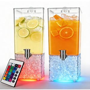 2 PCS 3.2 Gallon Drink Dispensers for Parties, Beverage Dispenser with 304 Stainless Steel Spigot, Plastic Lemonade Juice Dispenser With LED Light Stand, Great for Water, Juice, Punch, Ice Tea