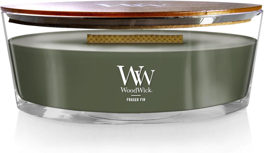 WoodWick Fraser Fir Holiday Candle Gifts for Women and Men, 16 oz Ellipse Candle with Crackling Wick