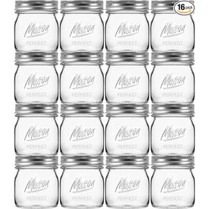 Esrentle 16 Pack 8 oz Mason Jars with Regular Airtight Lids  Glass Canning Jars 8 oz, Mini Mason Jars for Jam, Jelly, Honey, Overnight Oats, Party Favors, Shower Favor, Separable Lids