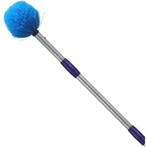 Cobweb Duster with Pole, 4ft Stainless Steel Pole Cobweb Brush with Medium-Stiff Bristles for Walls Beams Shelves Iight Fixtures and Window Screens (4 Foot (Pack of 1))