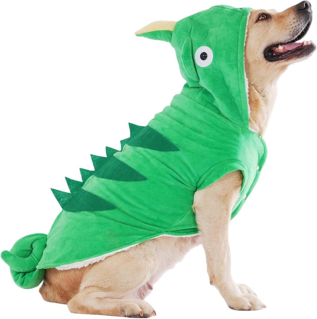 Chameleon Dog Costume for Halloween,Winter Fleece Pet Cat Coat Jacket for Small Medium Large Dog,Pet Funny Clothes Hoodie Labrador Bulldog Chihuahua (L,Green) (L(Bust 20.4inch|Weight 12-15LBS))