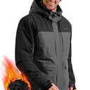 Men's Waterproof Ski Jacket Fleece Lined Warm Winter Snow Coat with Hood Fully Taped Seams(Gray Black, XXXL)