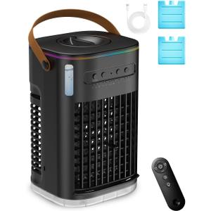 Small Air Conditioner Portable Ac Unit, Evaporative Air Cooler With 2Ice Packs & 1.2L Water Tank, Personal Air Cooler with Remote, Powered by USB, Mini Room Air Conditioner for Car