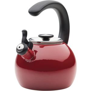 Circulon Enamel on Steel Whistling Teakettle/Teapot With Flip-Up Spout, 2 Quart - Red
