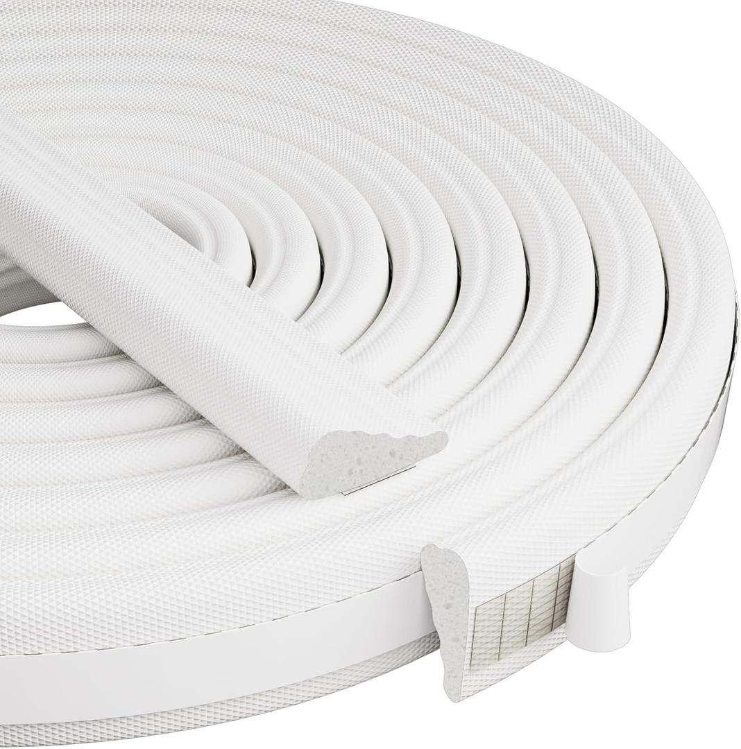 2Pcs196" Wedge-Shape Foam Window Weather Stripping Door Seal Strip,Soundproofing Frame Insulation Tape for Exterior Front Door,Noise Cancelling Window Inserts,Door Gap Filler Light Blocker,White