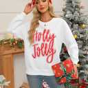 KIDDAD Christmas Sweatshirts for Women Glitter Patch Merry Christmas Letter Print Sweater Embroidered Striped Pullover Tops (White, XL)