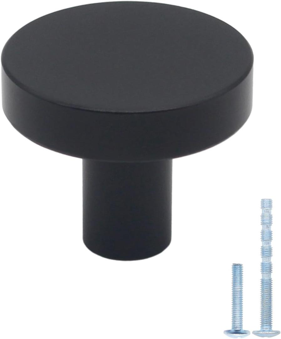 10 Pack Black Matte Aluminum Cabinet Knobs, Modern Round Single Hole Knobs for Cabinets and Drawers