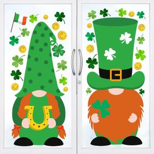2 x Ctosree 2 Sheets Extra Large St. Patrick's Day Window Clings Decorations, Green Shamrock Gnome Window Clings Stickers for Saint Patrick's Day Decoration Birthday Party Supplies