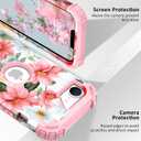 PIXIU Unique Flower Pattern Compatible with iPhone 17e/16e 6.1 inch case,Heavy Duty Dual Layer Shockproof Full-Body Protective Sturdy Hybrid Cute Rugged Case for Women,Girls,Kids Pink Flower