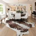 Exquisite Cowhide Rug, 4.6 x 5.2 ft Faux Cowhide for Living Room Bedroom, Cow Print Rug for Wall, Non-Slip, Camel White