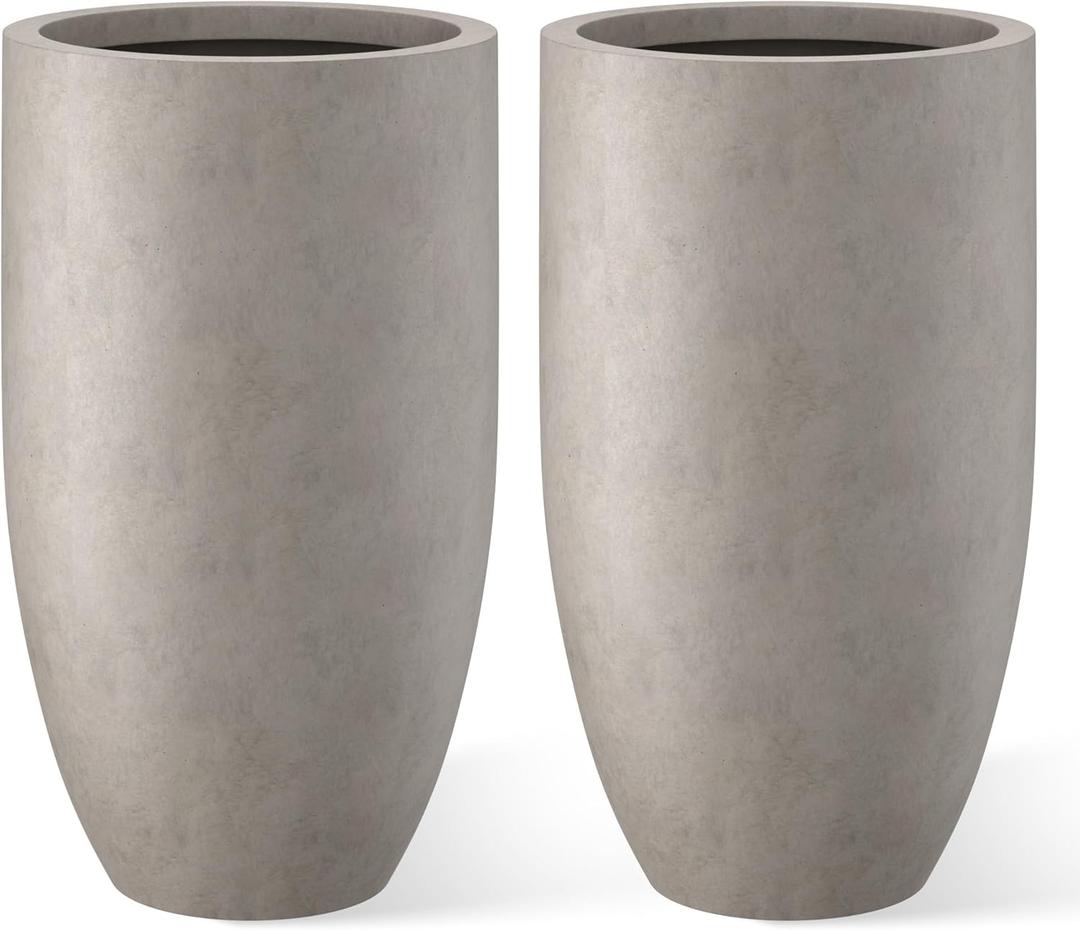 Kante 24 Inch Tall Round Concrete Planter, 2 Pack Large Indoor Outdoor Plant Pots with Drainage Hole and Rubber Plug, Modern Decorative Garden Pots for Home Patio Porch, Weathered Concrete