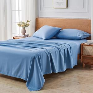Microfiber Sheet Set Full Size, Brushed Microfiber Bed Sheets- Super Soft, Easy to Care for, Breathable, Cooling, Deep Pocket Fitted Sheet, Flat Sheet, and 2 Pillowcases(Blue, Full)