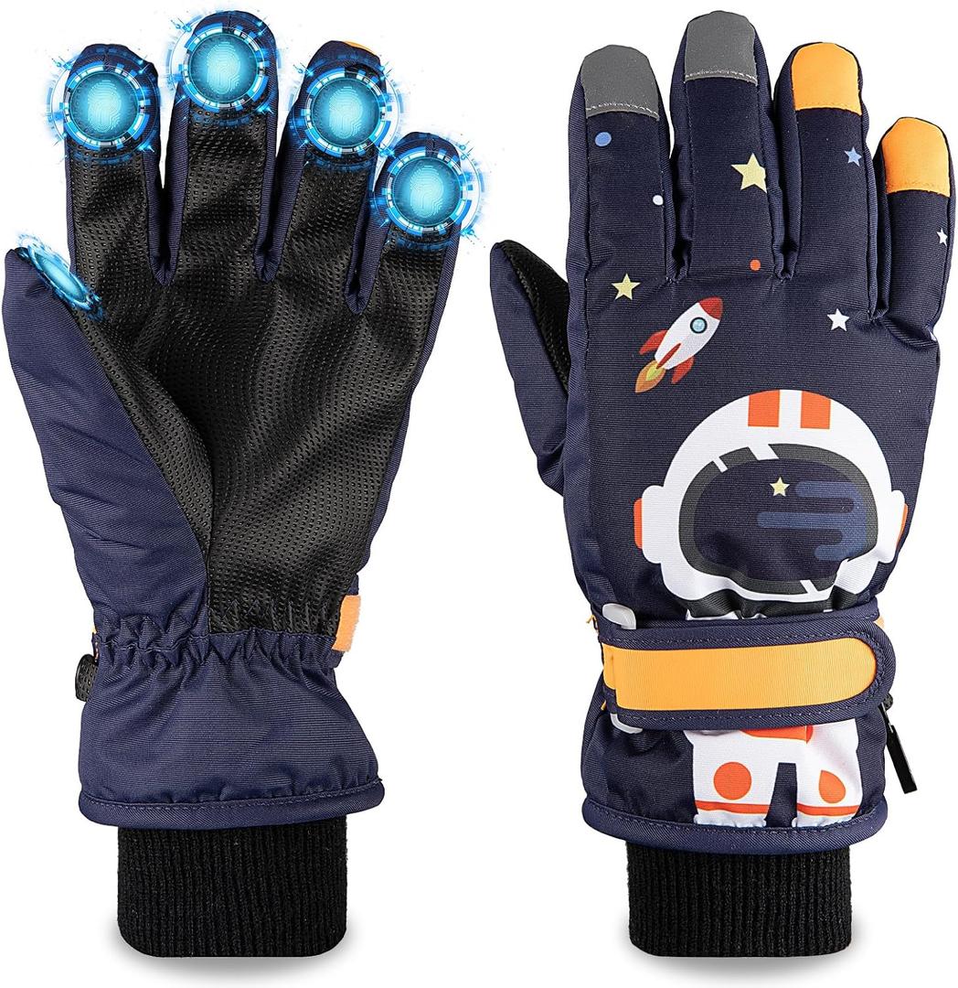 Kids Ski Snow Gloves Waterproof Winter Cold Weather Windproof Warm Snowboard Sport Mittens for Boys Girls (Blue, M)