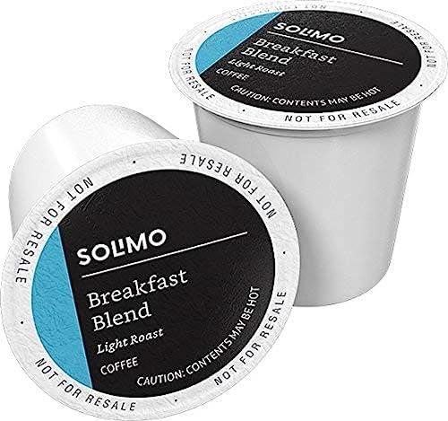 Amazon Brand - Solimo Light Roast Coffee Pods, Breakfast Blend, Compatible with Keurig 2.0 K-Cup Brewers, 100 Count, Best By: 08/12/24