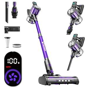 Cordless Vacuum Cleaner, 8-in-1 Cordless Stick Vacuum Cleaner with 3 Suction Modes, Up to 45mins Runtime, Rechargeable, Self-Standing, Wireless Vacuum Cleaners for Home Pet Hair Carpet Car Hard Floor (Purple)