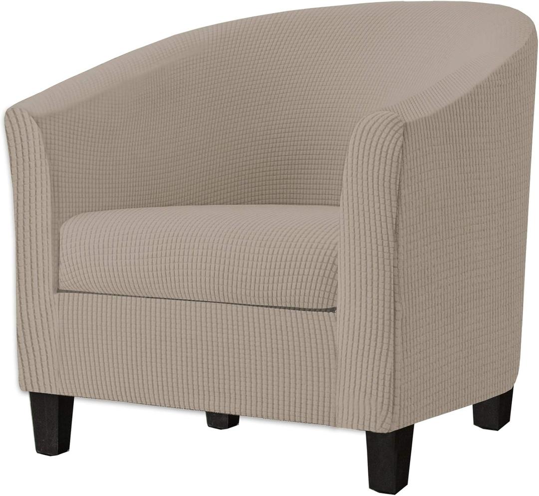 2 Piece Tub Chair Covers with Cushion Cover, Stretch Jacquard Furniture Cover,Armchair Protector Slipcover Removable Machine Washable (Camel)