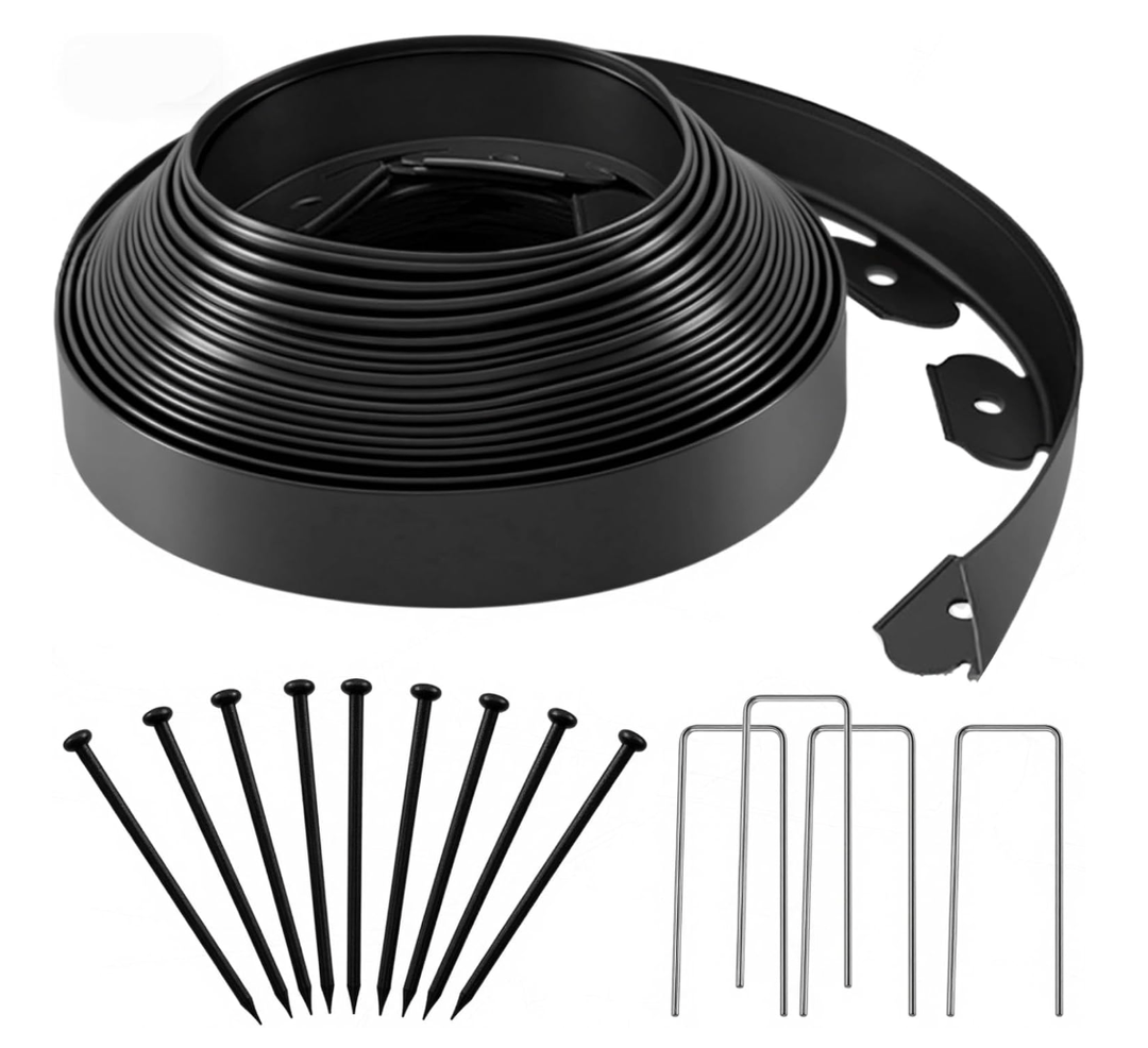 Landscape Edging 2 Inch X 66 FT Garden Edging Border with 60 Metal Spikes + 60 PE Spikes for Lawn,Flower Bed,Yard,Paver,Garden Playground, Fence, Pathway Edging Landscaping