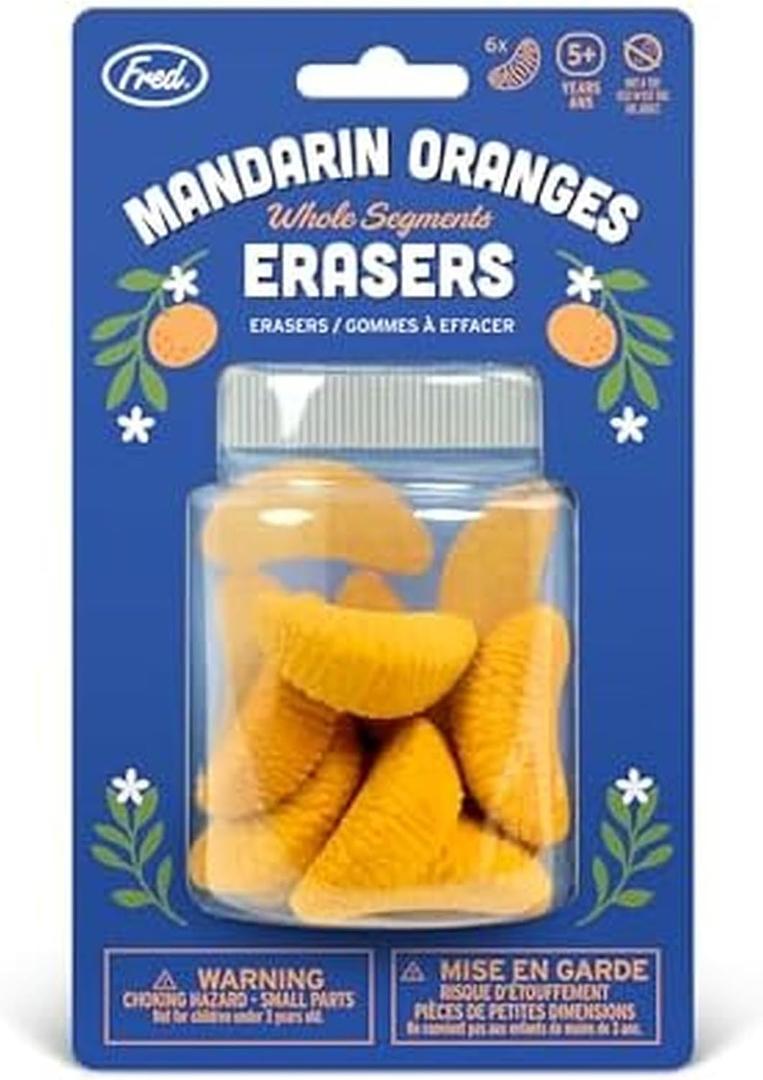 3 x Genuine Fred Mandarin Orange ERASERS, Set of 6, Quality Materials, Fun Desk Accessory, Perfect for School, Home, or Office, Gift-Ready Packaging