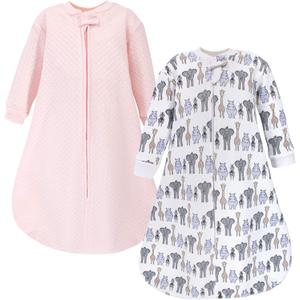 Hudson Baby Unisex Baby Premium Quilted Long Sleeve Sleeping Bag and Wearable Blanket (0-6 Months, Pink Safari)