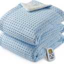 CAROMIO Heated Blanket Full Size, Waffle Weave Electric Blanket Throw with LCD Controller, Fast Heating, 10 Heat Levels & 1-12H Time Settings, ETL Certified, Machine Washable, Light Blue, 72" x 84"
