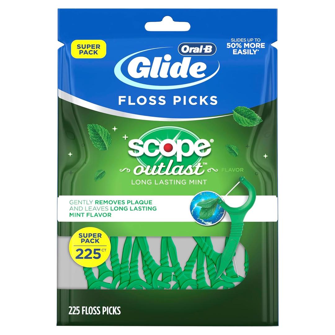 Oral-B Glide with Scope Outlast Dental Floss Picks, Mint, 225 Picks (1 Foot (Pack of 1))