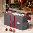 ZOBER Large Christmas Ornament Storage Box - Stores 80 3" Ornaments, With Dividers - With Large Compartment for Figurines, and Accessories, Durable Christmas Containers Holder, 4 Extra Pockets - Gray