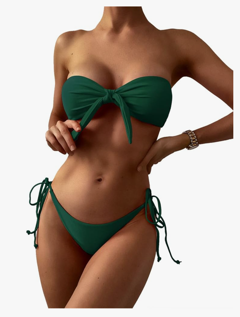 ZAFUL Knotted Bandeau Bikini for Women Strapless Swimsuits High Cut Bathing Suit Sexy Cheeky Tie Side Swimwears, Size S