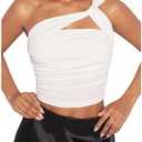 SOLY HUX Women's One Shoulder Tank Top Sleeveless up Out Ruched Going Out Fitted Crop Tops, size Small