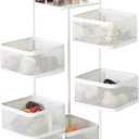 5 Tier Rotating Rolling Storage Cart with Top Lid & 360 Wheels, Metal Mesh Rolling Cart Organizer for Fruits Vegetables Groceries Potato Onion Corns, Kitchen Storage Cart No Assembly, White