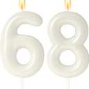 68 Candles 68th Birthday Decorations for Womens, White 68 Candle for Beige Birthday Decorations, 68 Cake Topper for 68 Year Old Women Cream Birthday Party Decor Party Supplies Favors(Number 68 Candle)