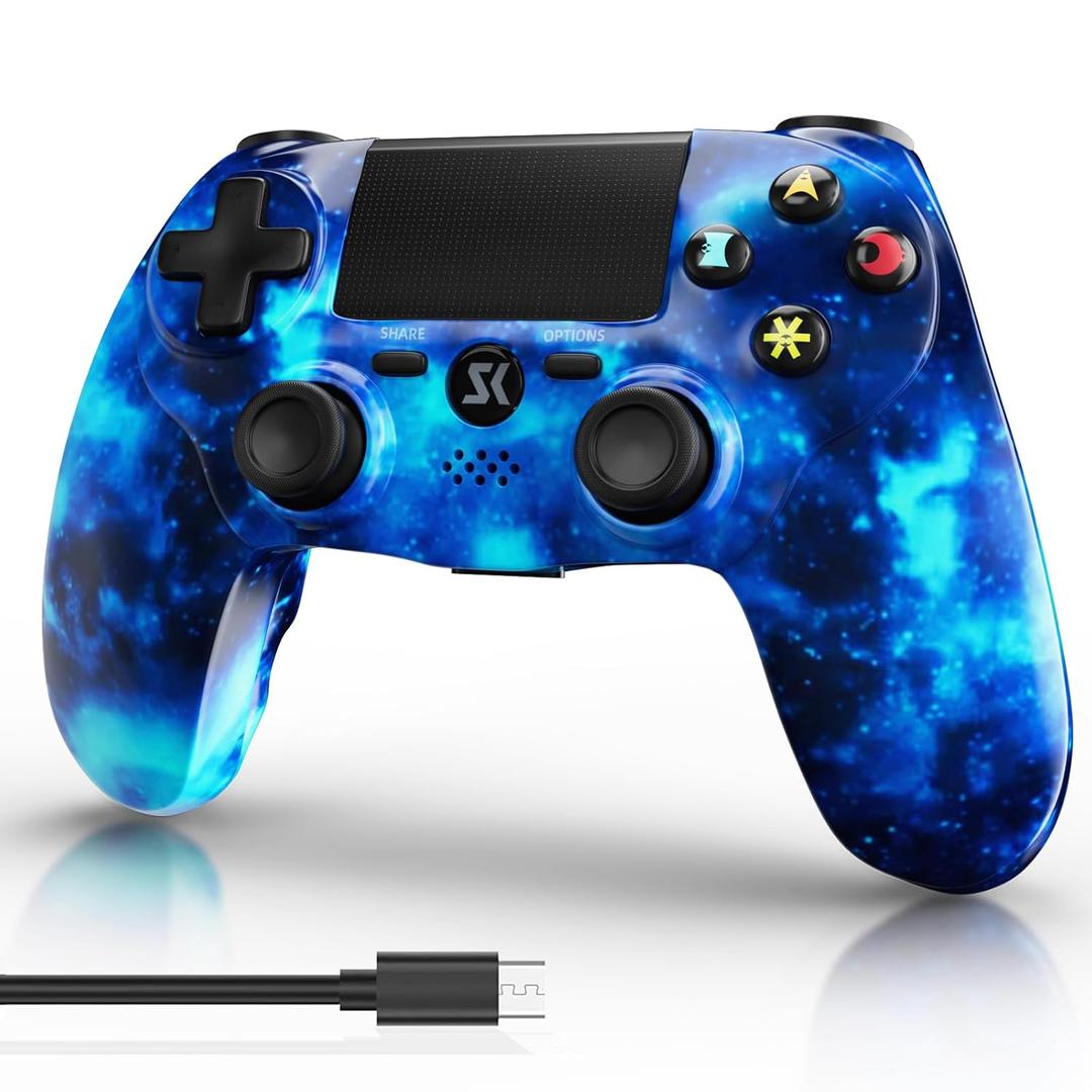Wireless Controller for PS4, Controller for Sony PlayStation 4, Double Shock 6-Axis Motion Sensor, Sensitive Touch Pad, Built-in Speaker & Stereo Headphone Jack, Compatible with PlayStation 4/Pro/Slim (Galaxy Blue)
