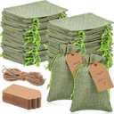 Woanger 100 Pcs Burlap Gift Bags with 100 Pcs Kraft Paper Gift Tags with Drawstring Favor Bulk Burlap Sack Bags for DIY Wedding Party Craft(3 x 4 Inch,Sage Green)