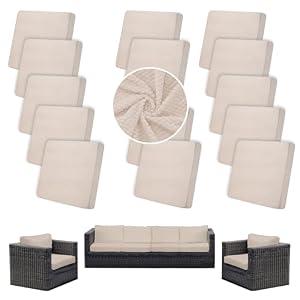 SUKAIKEQA 14PCS Patio Cushion Covers, Patio Furniture Couch Seat Slipcovers，Washable Furniture Protector, Replacement for Sofa Sectional Chair
