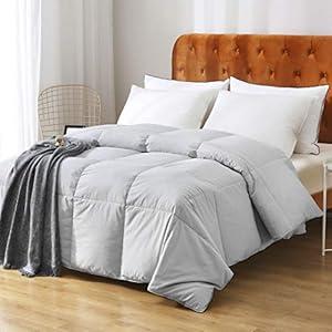 Oaken-Cat Gray Feathers Down Comforter King - 100% Organic Cotton Cover, Medium Warm All Seasons Machine Washable Duvet Insert with Tabs (106x90, Mirage Grey) 