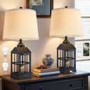 25" Farmhouse Black Table Lamps Set of 2 for Bedroom Living Room