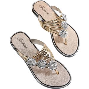 Floerns Women's Flat Sandals Flip Flop Sandals Summer Slip on Dressy Thong Sandal Gold Solid 8.5