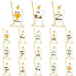 Treela 18 Pcs Employee Appreciation Awards Gifts Bulk Small Acrylic Trophies Mini Thank You Plaque Gifts for Recognition Adults Students Classroom Office Graduation Decorations(Quadrilateral,Gold)