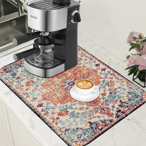 Persian Vintage Boho Carpet Coffee Mat Dish Drying Mat for Kitchen Counter Absorbent Hide Stain Rubber Backed Coffee Bar Accessories Fit Under Espresso Machine Dish Drainer 15.7 x 23.6 Inch