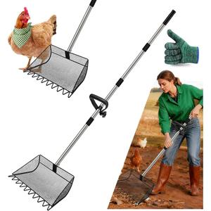 2-in-1 Chicken Poop Scooper & Rake, 12 Inch Large Metal Shovel Head, Chicken Litter Scoop with Adjustable Handle for Chicken Coop & Pet Waste Cleaning (37 to 65"), US Patent Pending (Black)